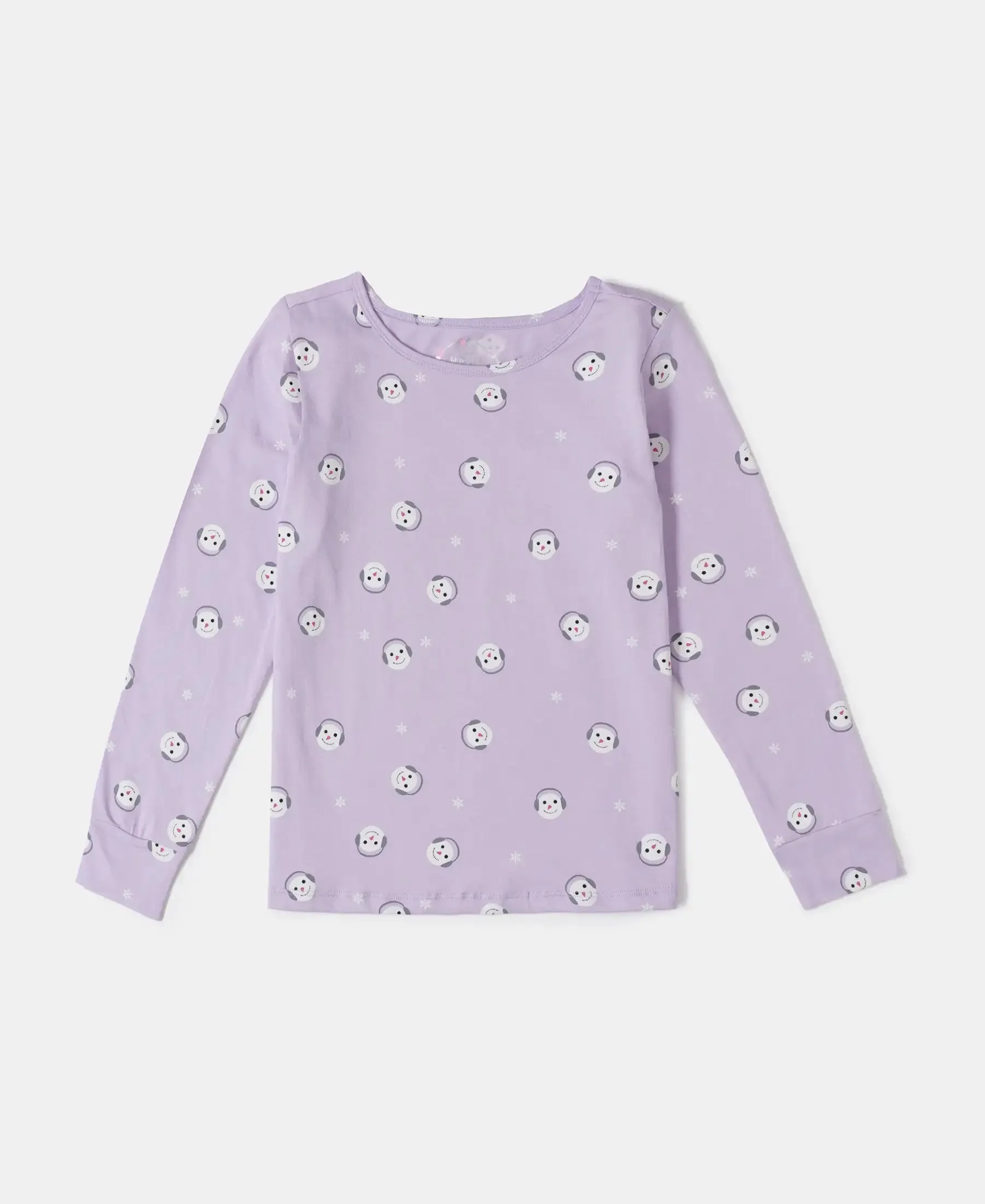 Girl's Super Combed Cotton Printed Full Sleeve T-Shirt and Pyjama Set - Lavendula